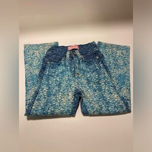 Roberto Cavalli Blue and White Patterned Straight Leg Jeans